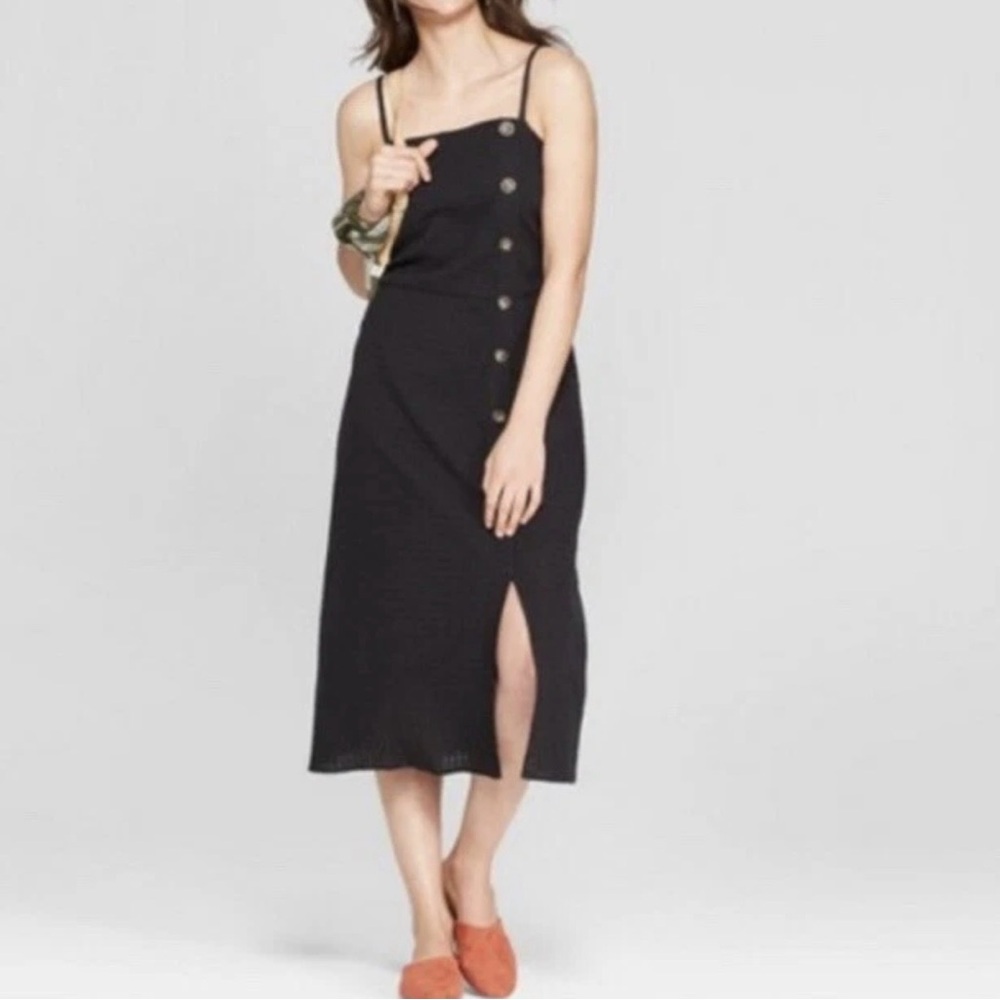 Black Cotton Universal Thread Button Down Dress L Strappy